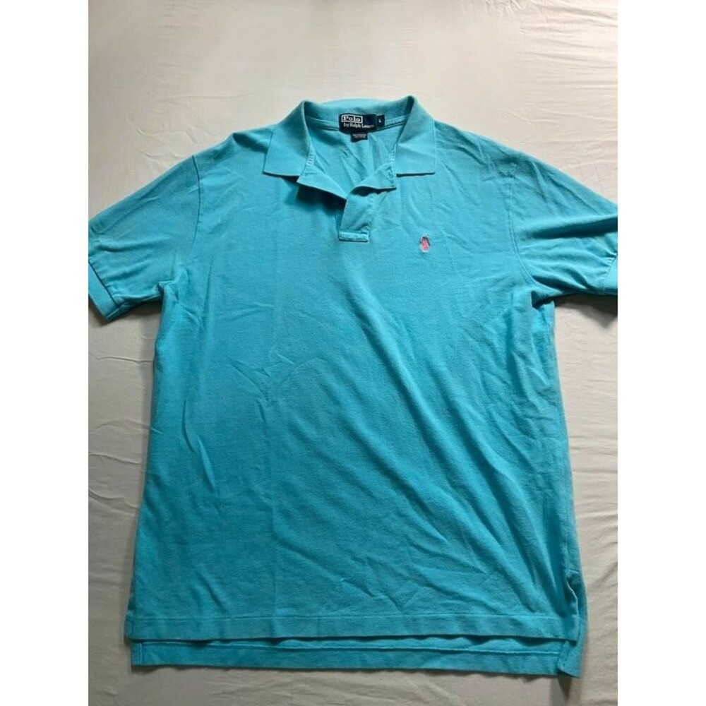 Polo Ralph Lauren Classic Fit Pique Polo Shirt Light Blue Pink Pony L